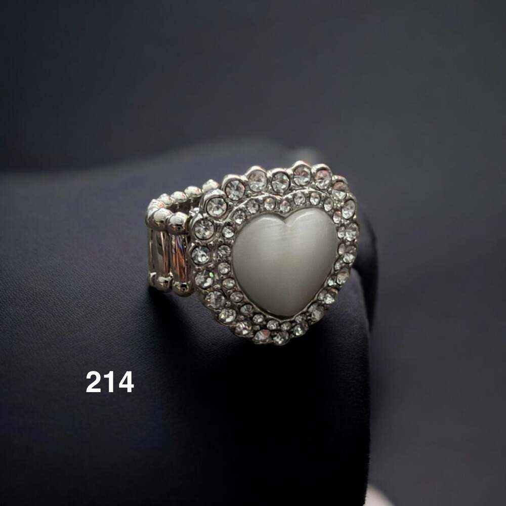 Paparazzi White Heart Moonstone Rhinestone Stretch Band Ring